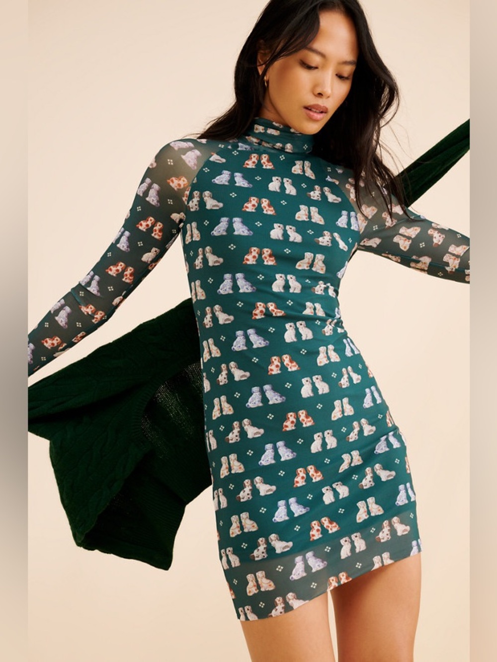 Rachel Antonoff x Anthropologie Lilly Mini Staffordshire Dog Printed Mesh Dress